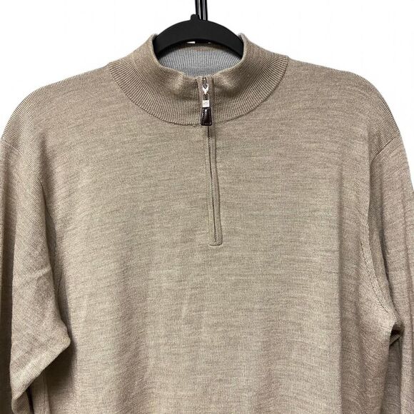 Peter Milar Cream tan merino wool quarter zip sweater size L - Picture 3 of 6